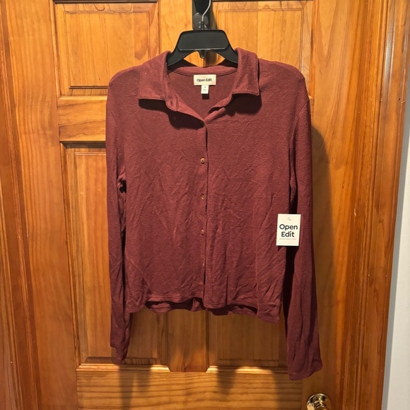 Open Edit Cozy Knit Lounge Top in Brown Raisin Medium NWT - Picture 2 of 7